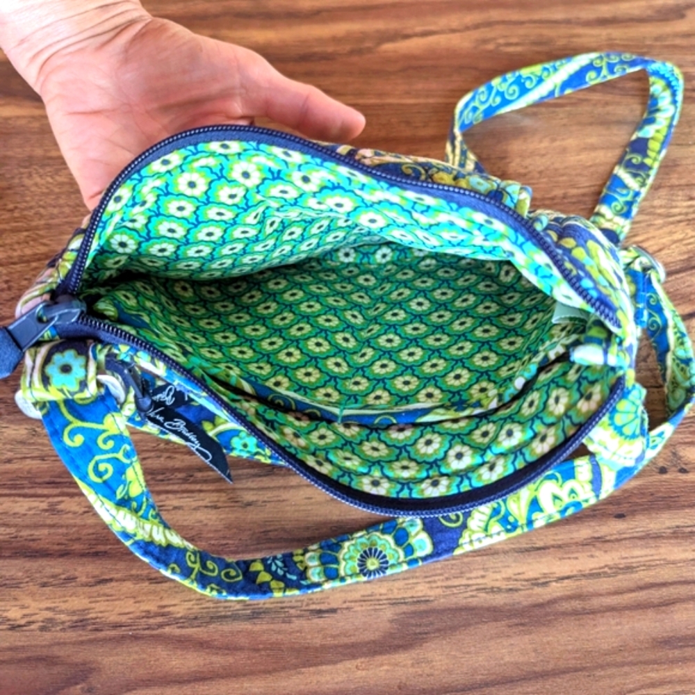 Vera Bradley Lizzy Small Crossbody Shoulder Bag Purse Rhythm & Blues Print Green - Picture 4 of 4